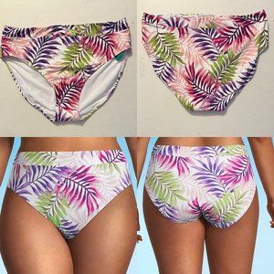 Mynah NWT Sz 18W White With Print Lined High Waist Bikini Swimsuit Bottom